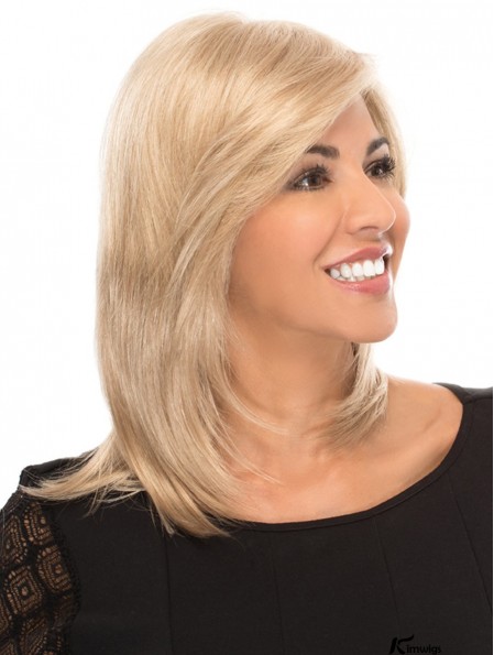 Blonde Synthetic Wigs Without Bangs 14inch Shoulder Length Straight Gorgeous Medium Wigs