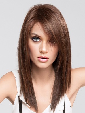 Brown 16 inch With Bangs Long Trendy Monofilament Wigs