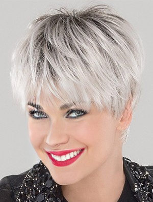 Cropped Straight White 4 inch Lace Cap Wigs