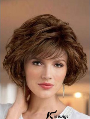 UK Synthetic Wigs Bobs Cut Short Length Brown Color Wavy Style