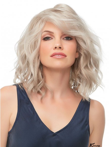 100% Hand-tied 12 inch Wavy Blonde With Bangs Wig