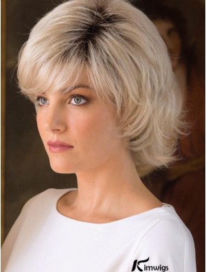 Capless 8 inch Wavy Blonde With Bangs Wigs For Women