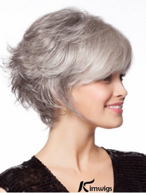 No-Fuss Chin Length Wavy Monofilament Grey Wigs