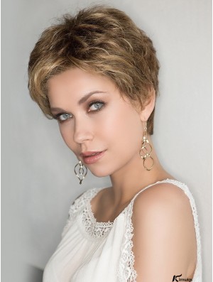 Fashion Blonde 100% Hand-tied 4 inch Curly Boycuts Synthetic Wigs For Women