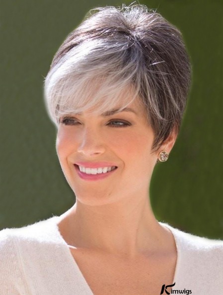 Grey Cropped Capless Boycuts Short Synthetic Wigs For Old Women