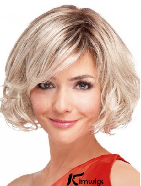 100% Hand-tied Chin Length Wavy Blonde Top Bob Wigs