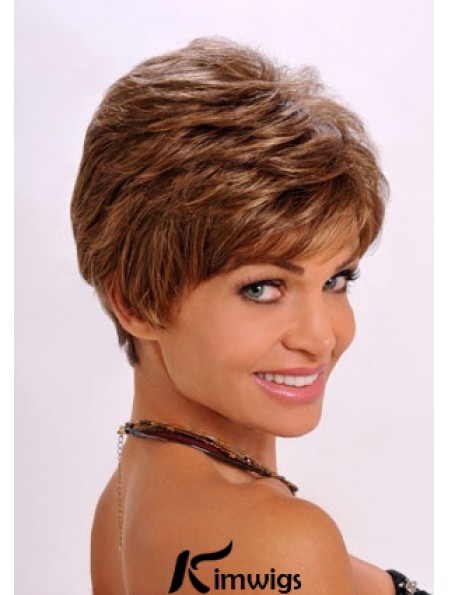 Synthetic Hair Wavy Style Auburn Color Cropped Length