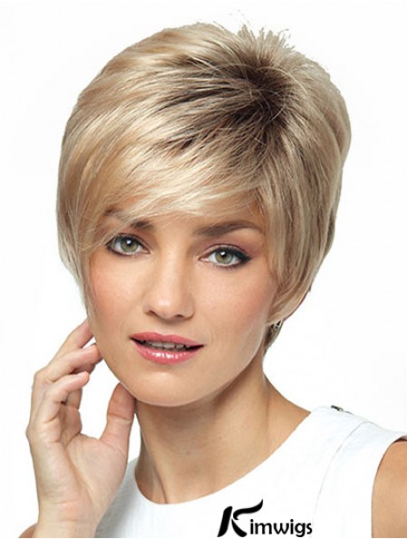 Synthetic Short Ladies Wig With Bangs Short Length Blonde Color