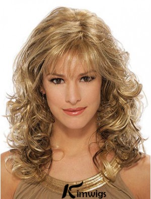 Wavy Synthetic Wigs Blonde Color Capless With Bangs