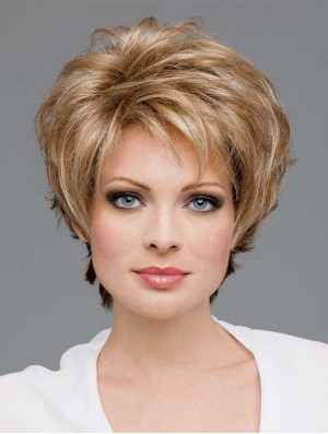 Cheap Synthetic Lace Wigs In Blonde Color Short Length Wavy Style