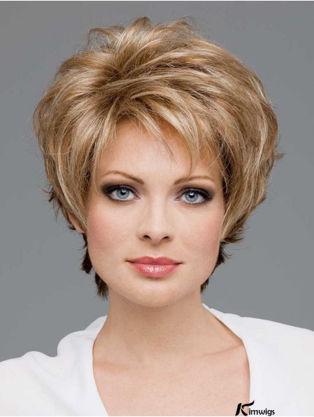 Cheap Synthetic Lace Wigs In Blonde Color Short Length Wavy Style