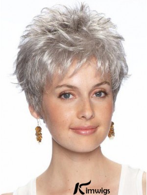 Short Grey Wig With Synthetic Lace Front Wavy Style Grey Cut