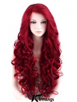 24 inch Red Long Wavy Large Cap Synthetic Lace Front Wigs