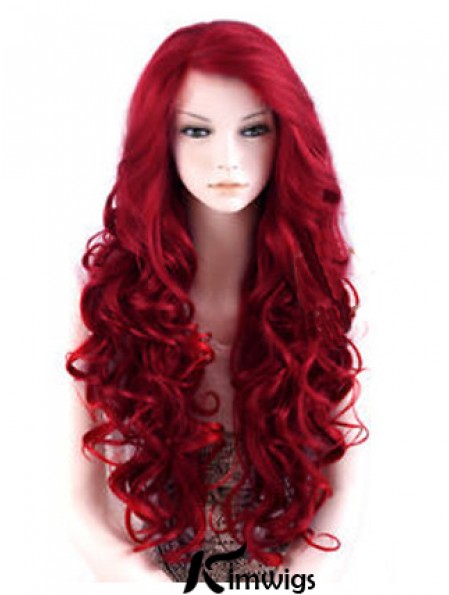 24 inch Red Long Wavy Large Cap Synthetic Lace Front Wigs