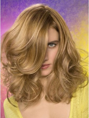 Wavy Layered Shoulder Length Blonde Fashionable Lace Front Wigs