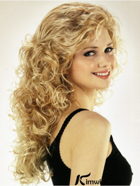 Ideal Blonde Curly With Bangs Long Wigs