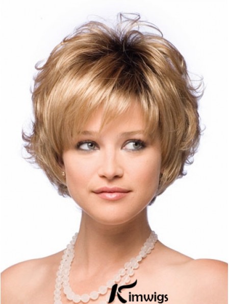 Synthetic Hair UK With Capless Short Length Blonde Color