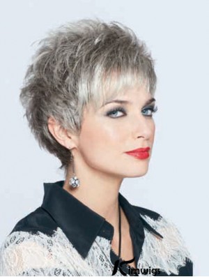 Synthetic Top Cropped Straight Grey Wigs