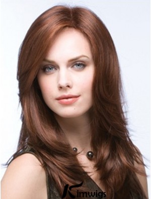 Long Straight Layered Synthetic Brown Auburn Wigs Monofilament