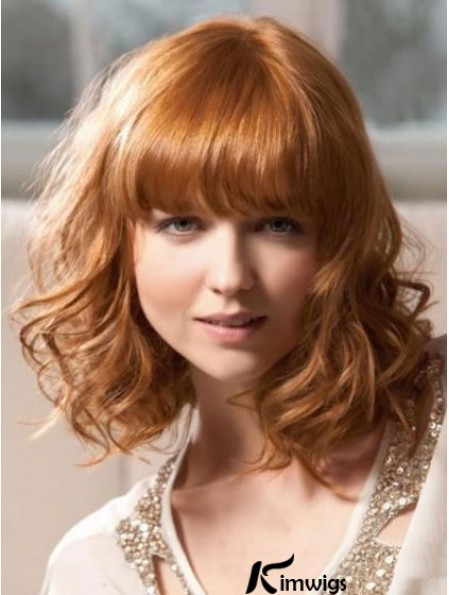 Shoulder Length With Bangs Wavy Blonde Sleek Synthetic Wigs
