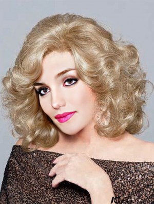 Synthetic Chin Length Curly 100% Hand-tied Elderly Lady Wigs