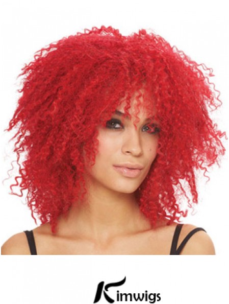 Kinky With Bangs Shoulder Length Red Style Lace Front Wigs