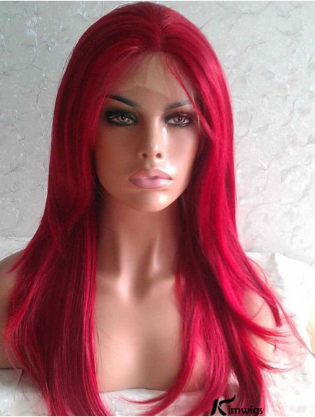 Straight Without Bangs Lace Front Good 20 inch Red Long Wigs