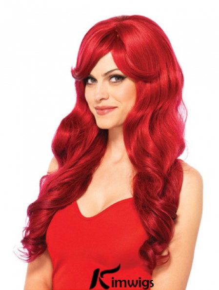 22 inch Wavy With Bangs Capless Red Natural Long Wigs
