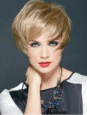 Straight Layered Cropped Discount Blonde Synthetic Wigs