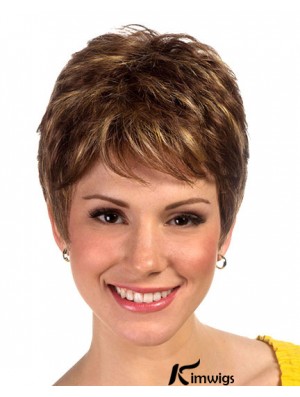 Brown Boycuts Cropped Synthetic Straight Ladies Monofilament Wig For Sale