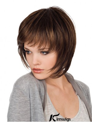 Brown Chin Length Straight With Bangs 10 inch Natural Medium Wigs