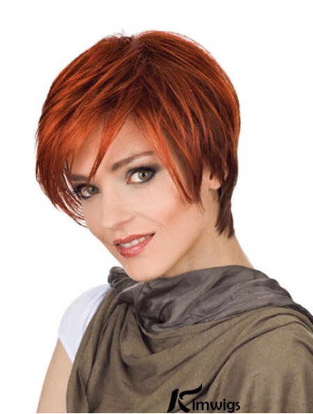 Durable 8 inch Straight Red With Bangs Short Wigs
