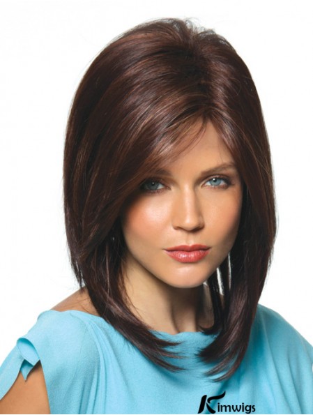 Brown Shoulder Length Straight With Bangs 14 inch Hairstyles Medium Wigs