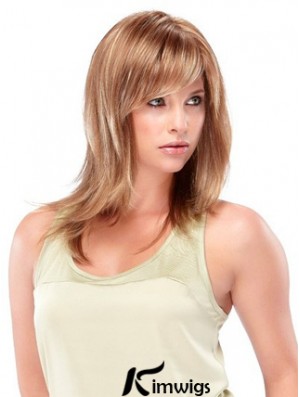 Blonde Shoulder Length Straight With Bangs Trendy Medium Wigs