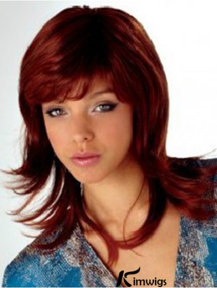 Auburn Shoulder Length Wavy With Bangs 16 inch Fabulous Medium Wigs