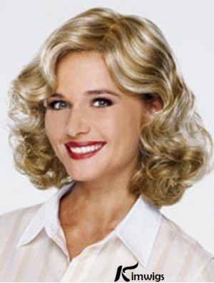 Blonde Shoulder Length Curly Without Bangs 13 inch Fashionable Medium Wigs