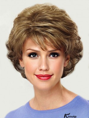 Synthetic Blonde Wig Chin Length Layered Cut Wavy Style