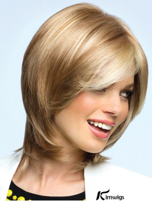 Blonde Chin Length Wavy Layered 12 inch Top Medium Wigs