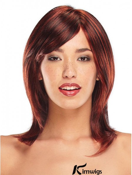 Straight Layered Shoulder Length Red Ideal Lace Front Wigs