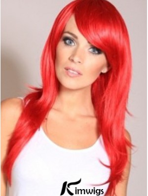 Straight With Bangs Lace Front Cheapest 20 inch Red Long Wigs