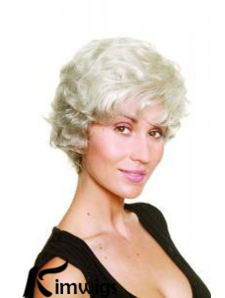Synthetic Chin Length Wavy Capless Elderly Lady Wigs