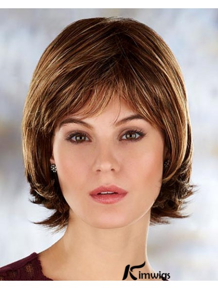 Brown Chin Length Straight With Bangs 10 inch Durable Medium Wigs