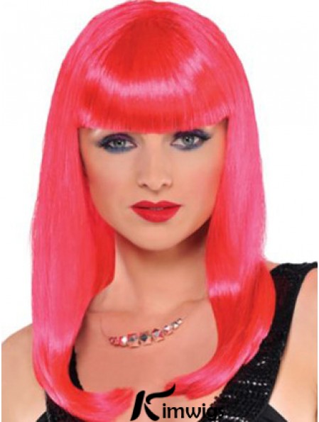 Popular Straight With Bangs Long Red Incredible Lace Front Wigs