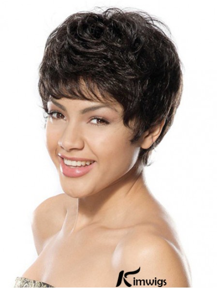 Discount Black Short Boycuts Wavy Glueless Lace Front Wigs