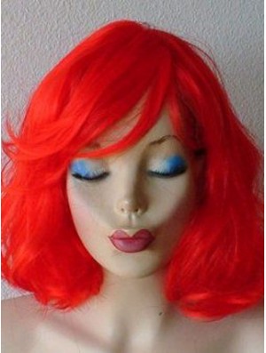 Wavy With Bangs Shoulder Length Red Suitable Lace Front Wigs