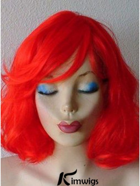 Wavy With Bangs Shoulder Length Red Suitable Lace Front Wigs