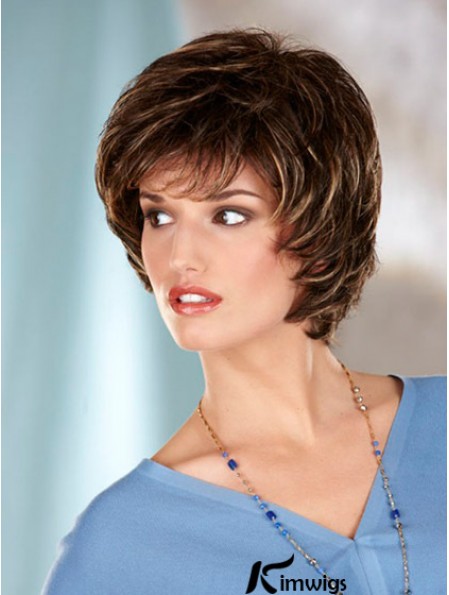 Wavy Brown Designed Chin Length Classic Wigs