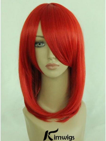 Red Shoulder Length Straight With Bangs 14 inch Online Medium Wigs