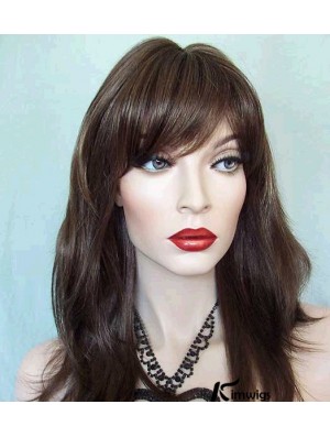 Straight With Bangs Long Brown Trendy Lace Front Wigs
