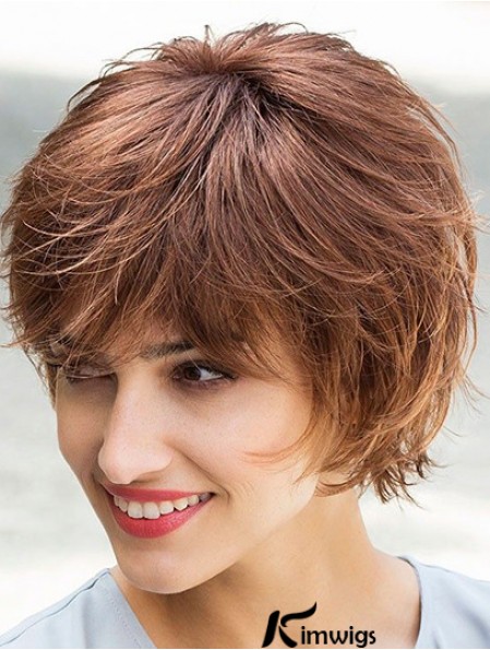 Flexibility Brown Chin Length Layered Straight Glueless Lace Front Mono Synthetic Wigs